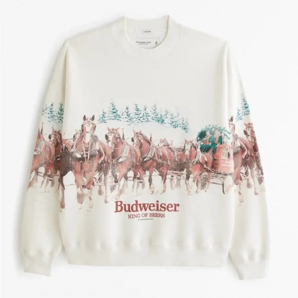 Viral Abercrombie and Fitch Budweiser Clydesdalehorse holidayChristmas  crewneck